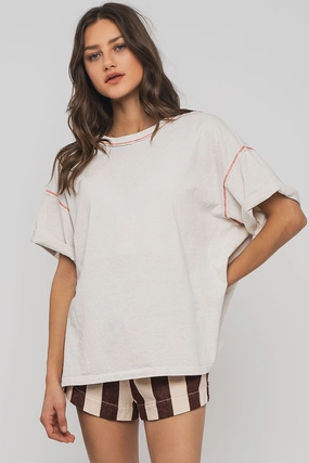 Slim Fit Cut Recycled Polyester Thread Timeless Oversized Tee - Chalk