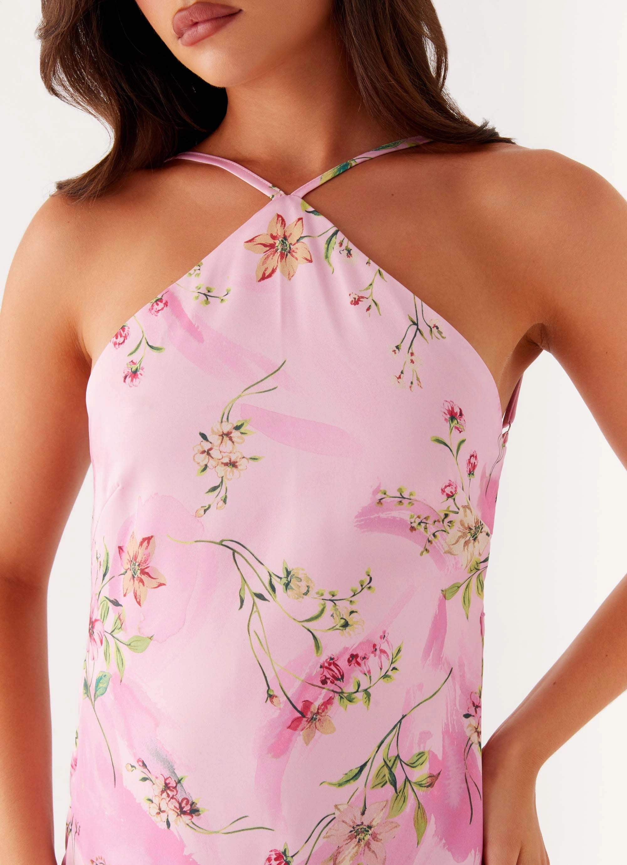 Pascal Maxi Dress - Pink Floral Print Shape Retention