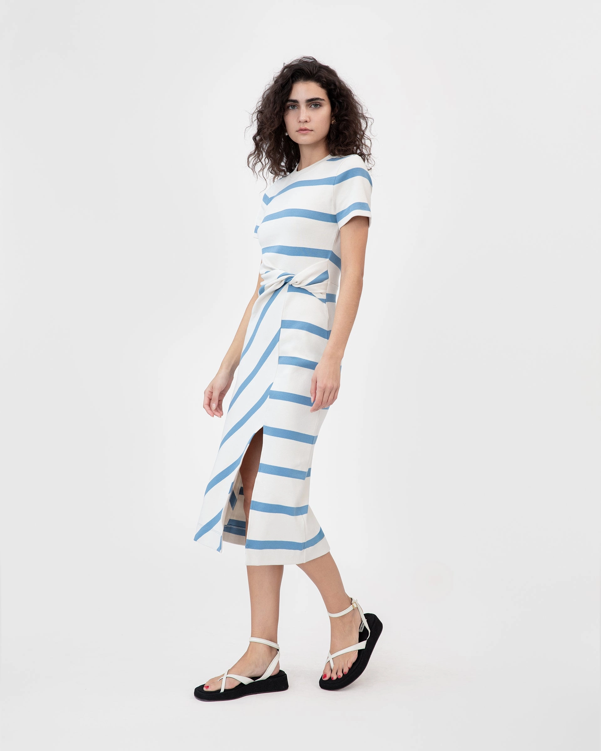 Pearl-Detail All-day Comfort Short Sleeve Striped Cody Dress
