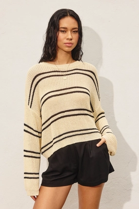 Premium Knitwear Double Stripe Knit Sweater - Ivory