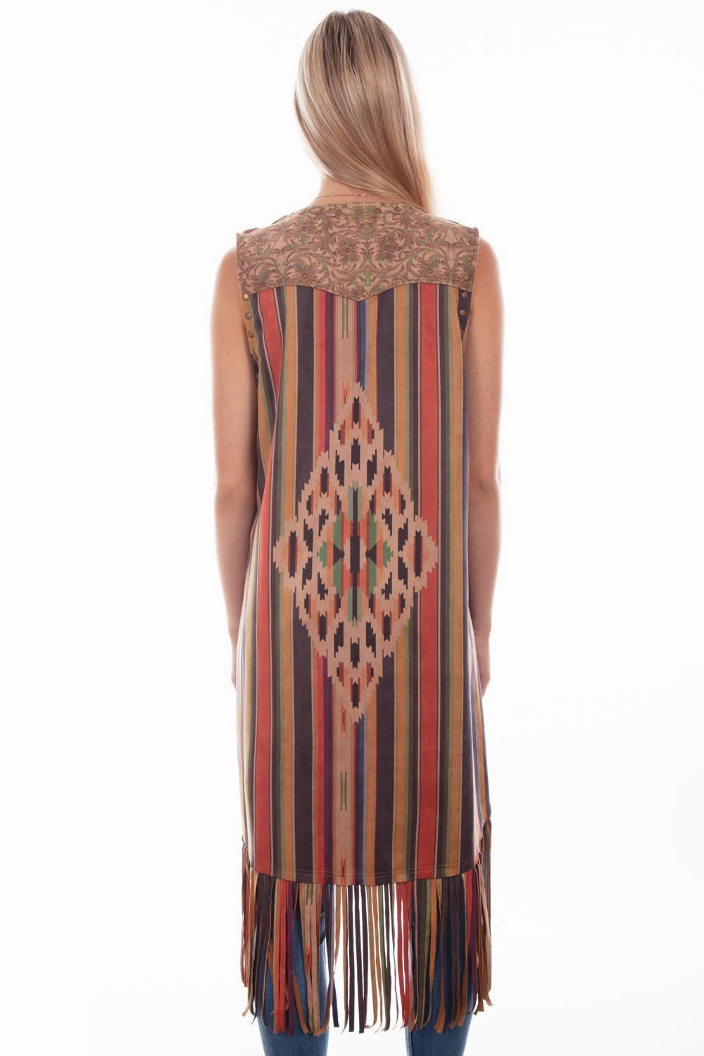 Oversized Fit Snuggly Pieces Scully Womens Long Serape Print Serape Polyester Blend Dress Vest