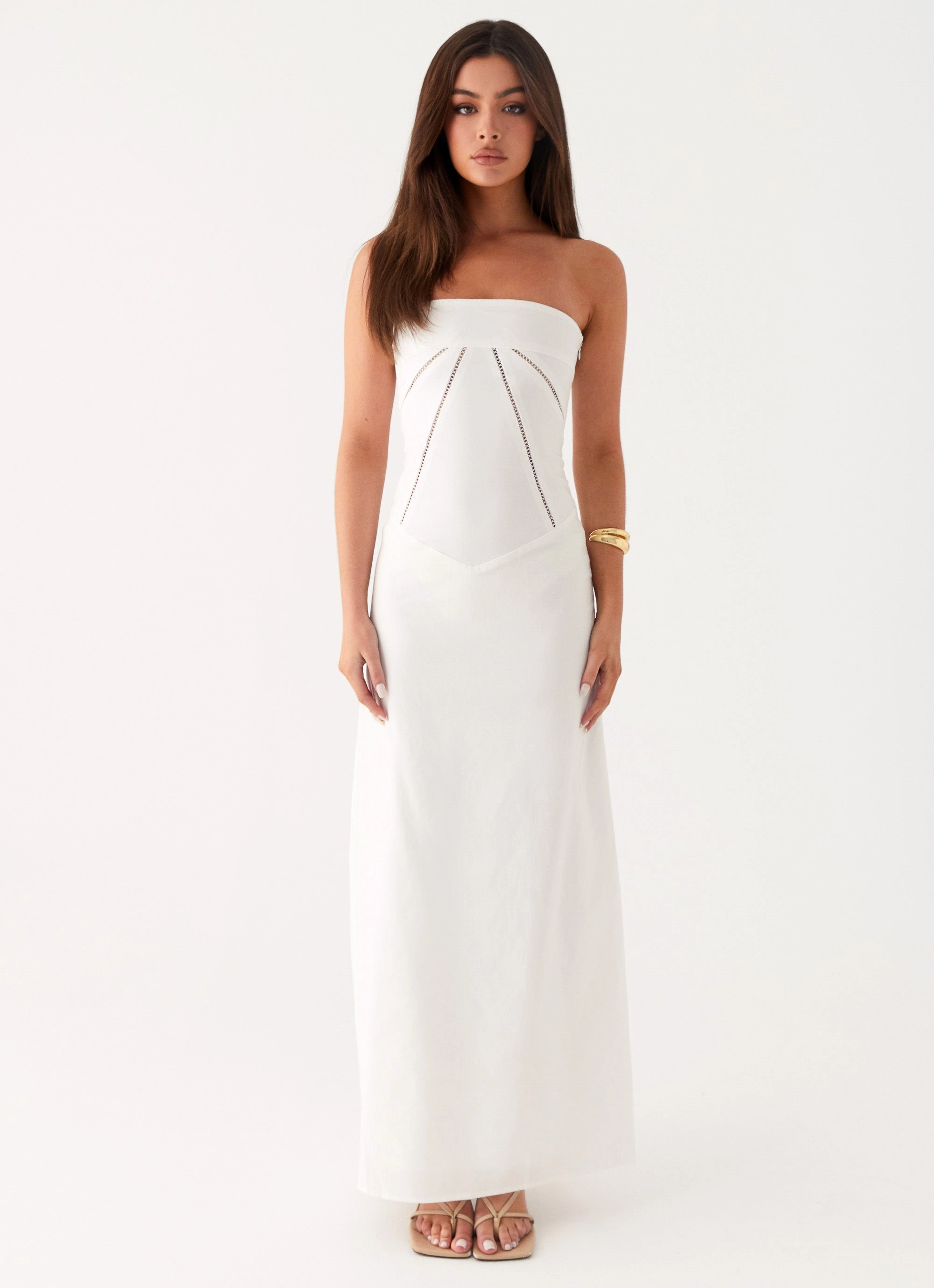 Street Style Neutral Finish Cerisa Linen Maxi Dress - White