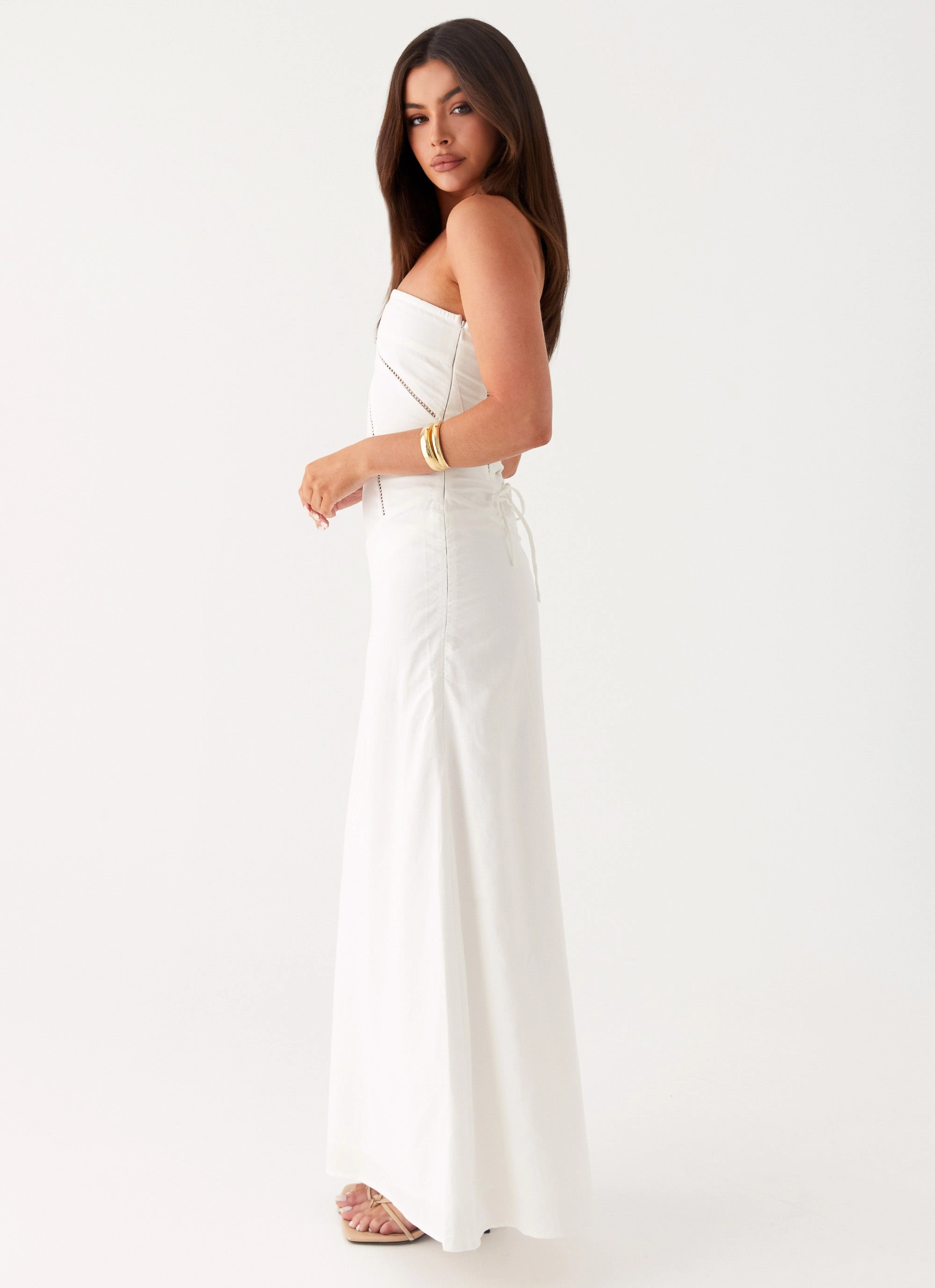 Cerisa Linen Maxi Dress - White Button Chic