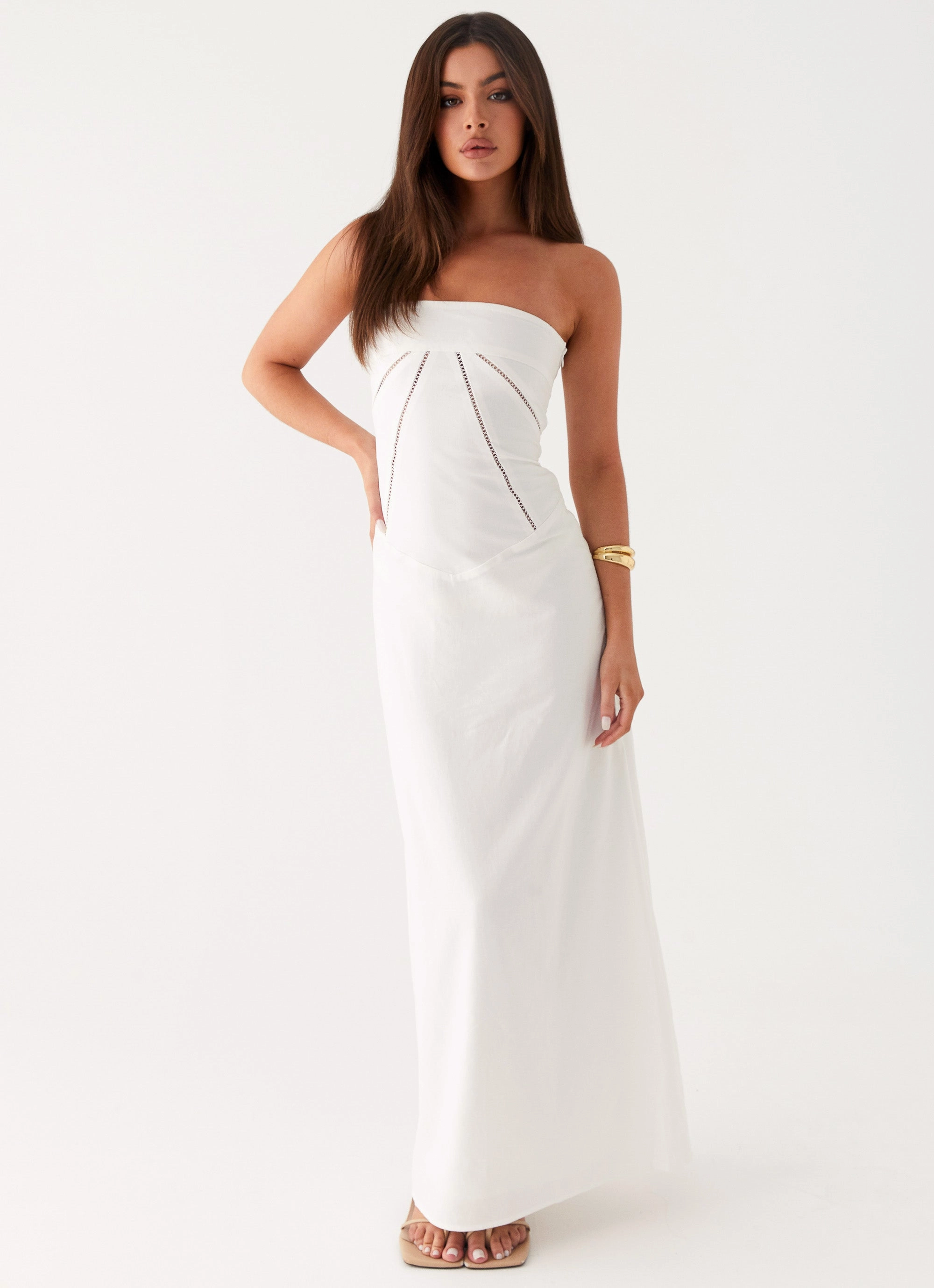 Cerisa Linen Maxi Dress - White Luxe Mood Functional Fit