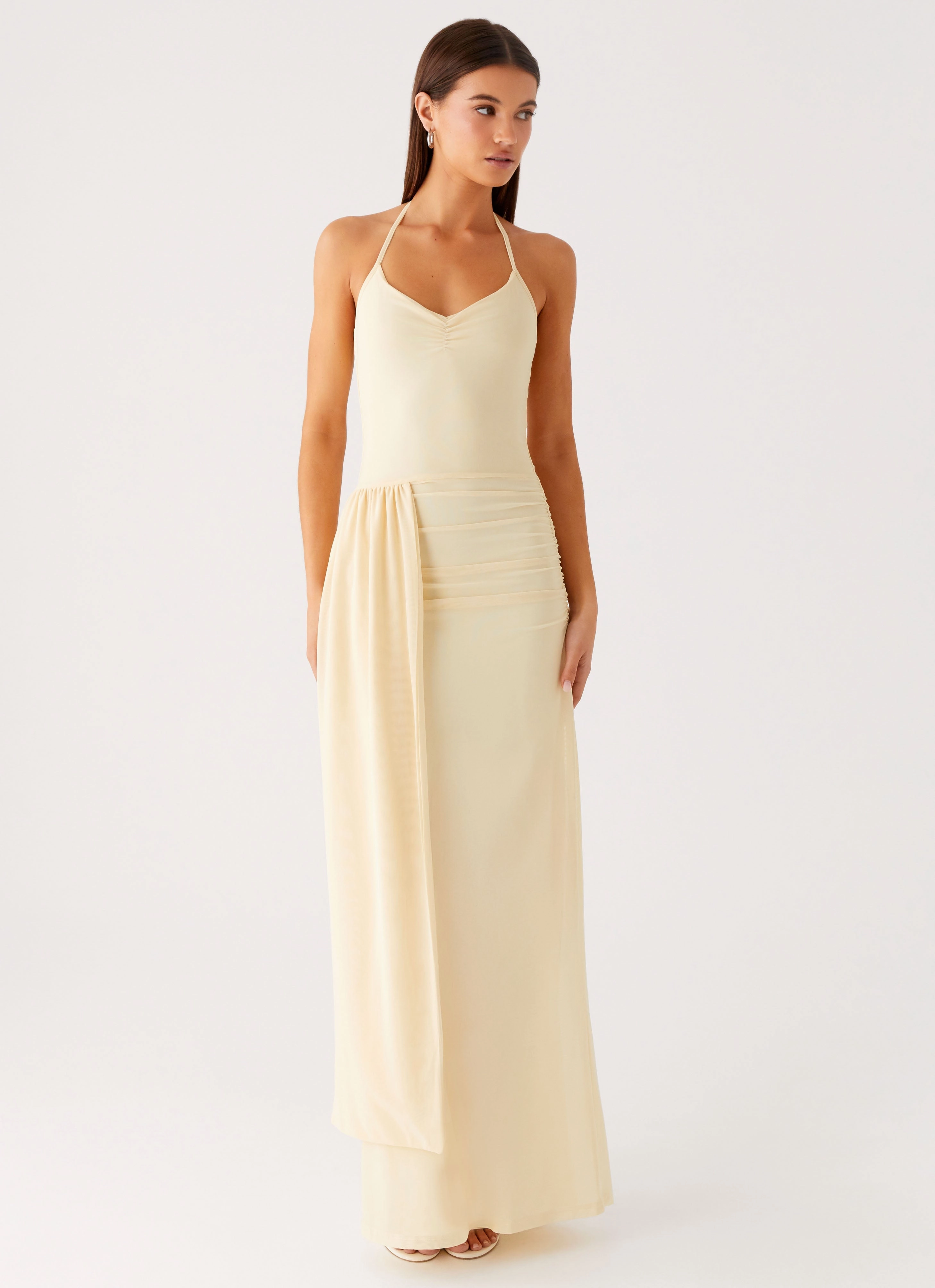 Subtle Glam Classic Design Signal Halter Maxi Dress - Sunny Yellow
