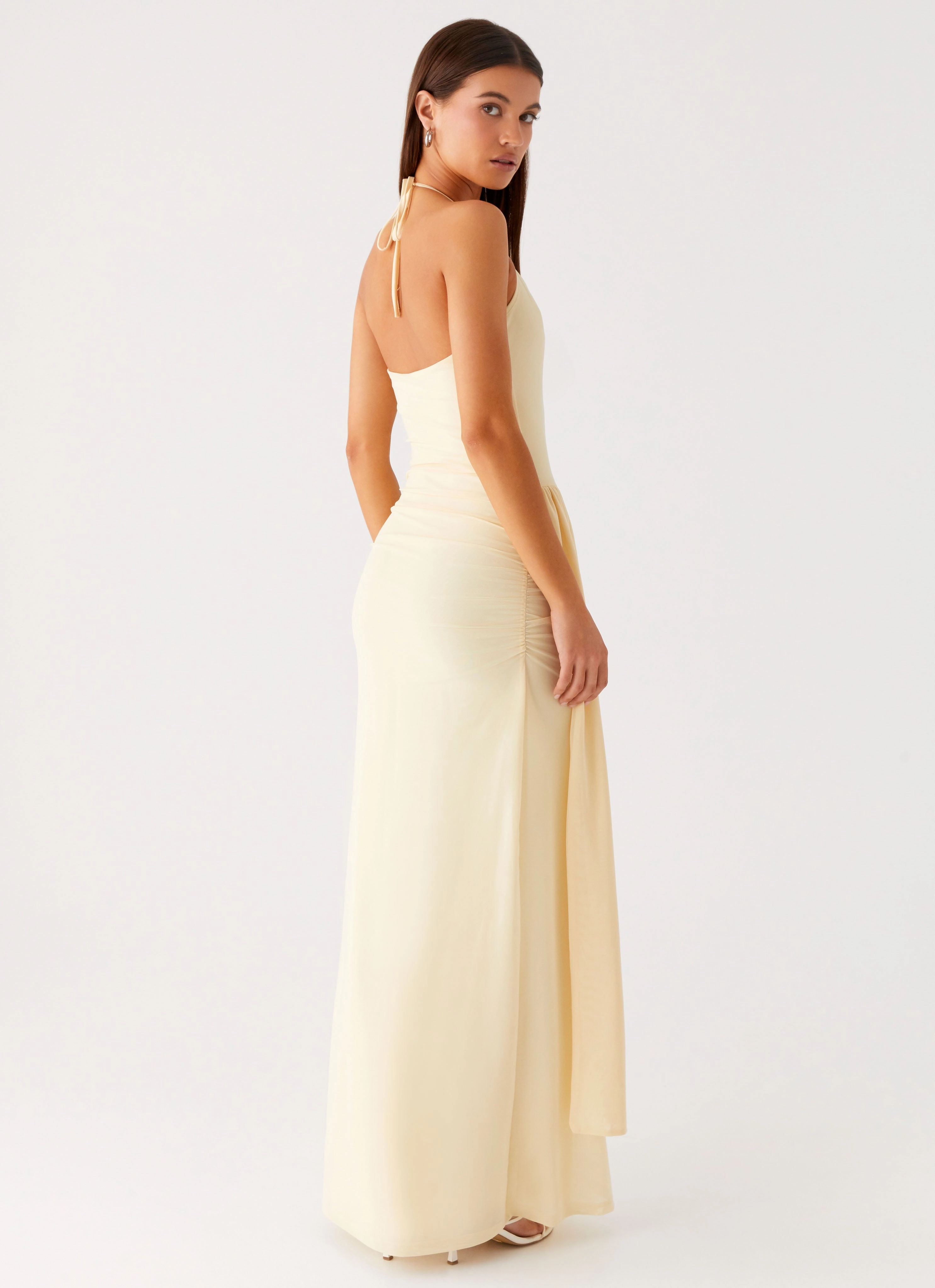 Trendy Layer Signal Halter Maxi Dress - Sunny Yellow
