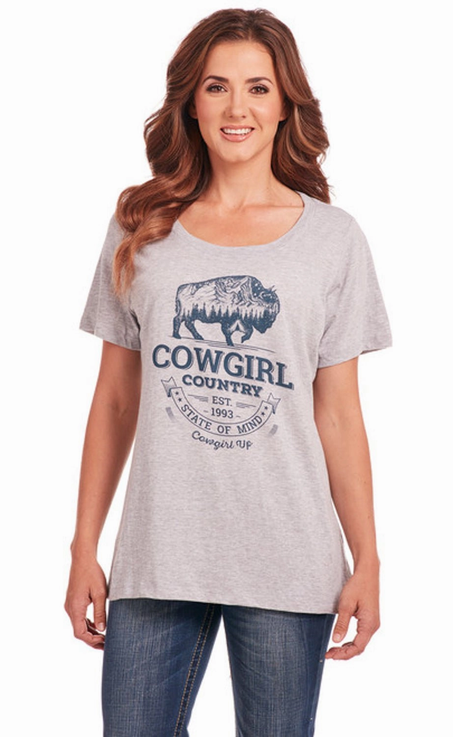 Cowgirl Up Womens Country Scoop Neck Heather Grey 100% Cotton S/S T-Shirt First Date