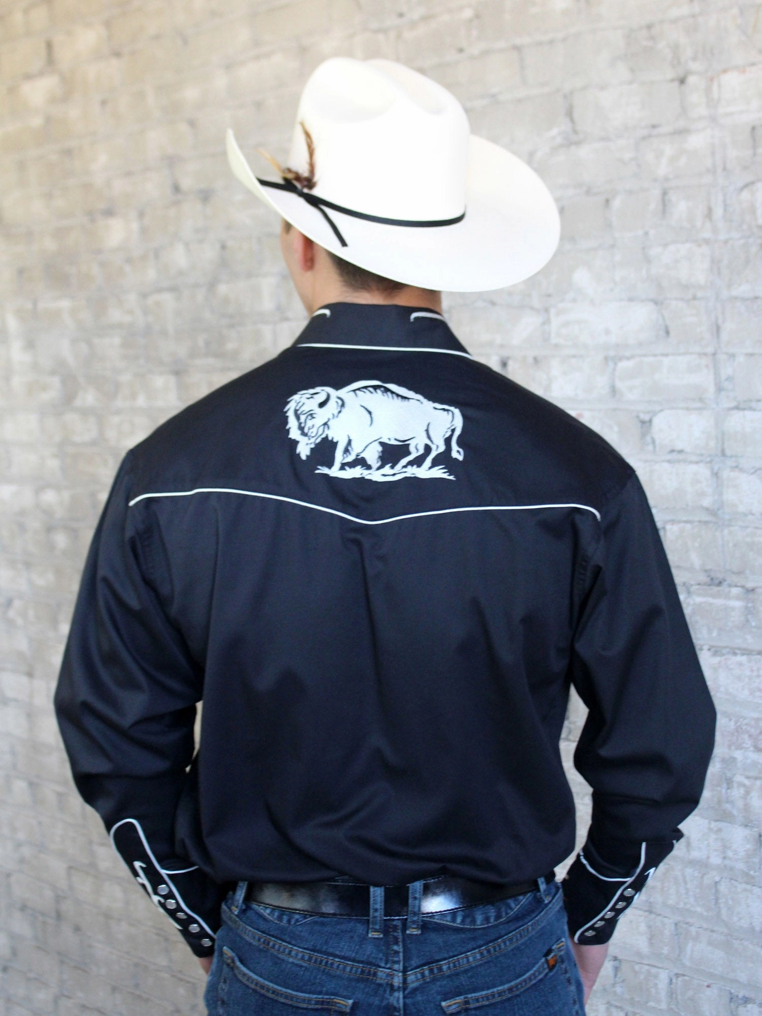 Rockmount Mens Black 100% Cotton Vintage Bison Western L/S Shirt Youthful Vibe tall size