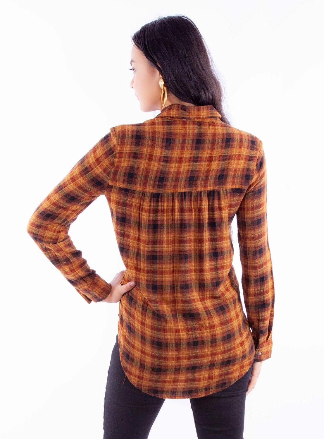 Sophisticated Elegance Scully Womens Seersucker Plaid Autumn Rayon Blend L/S Blouse