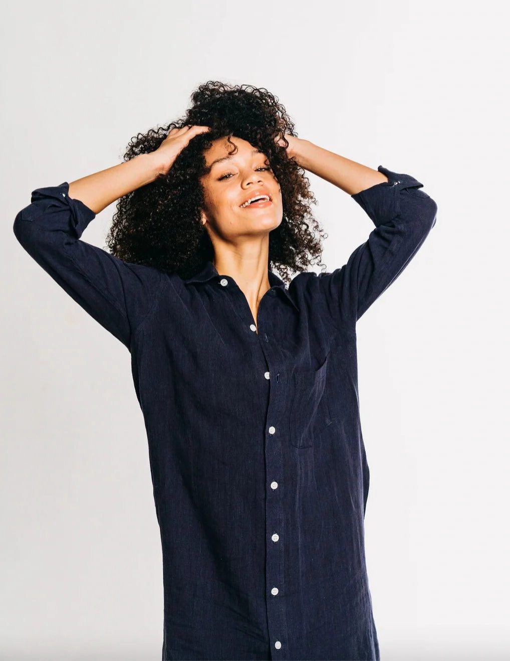 Sleek Touch Elegant Appearance Girlfriend Midi Dress in Navy Linen