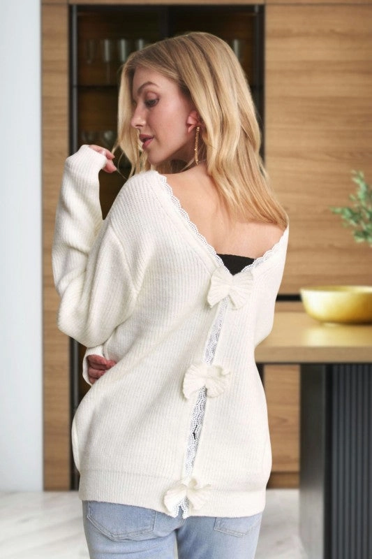 All Day Comfort Fit Becky Bow Back Accent Sweater Top