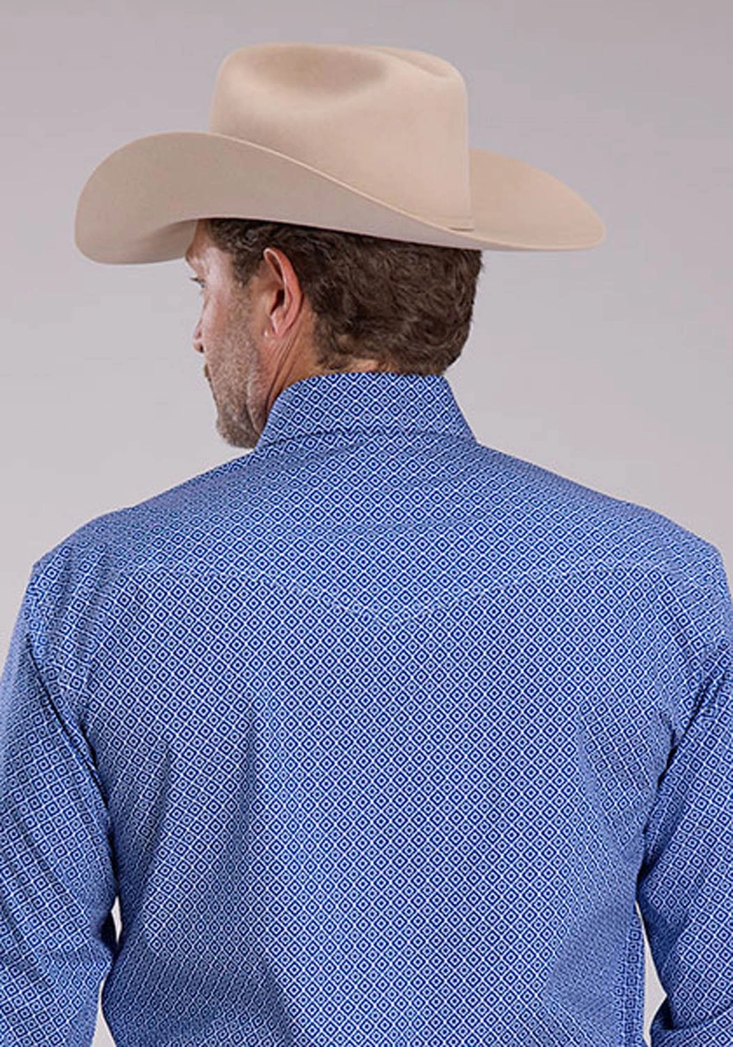 Roper Mens 2508 Stretch Foulard Blue Cotton Blend L/S Shirt Smooth Stitch Pattern