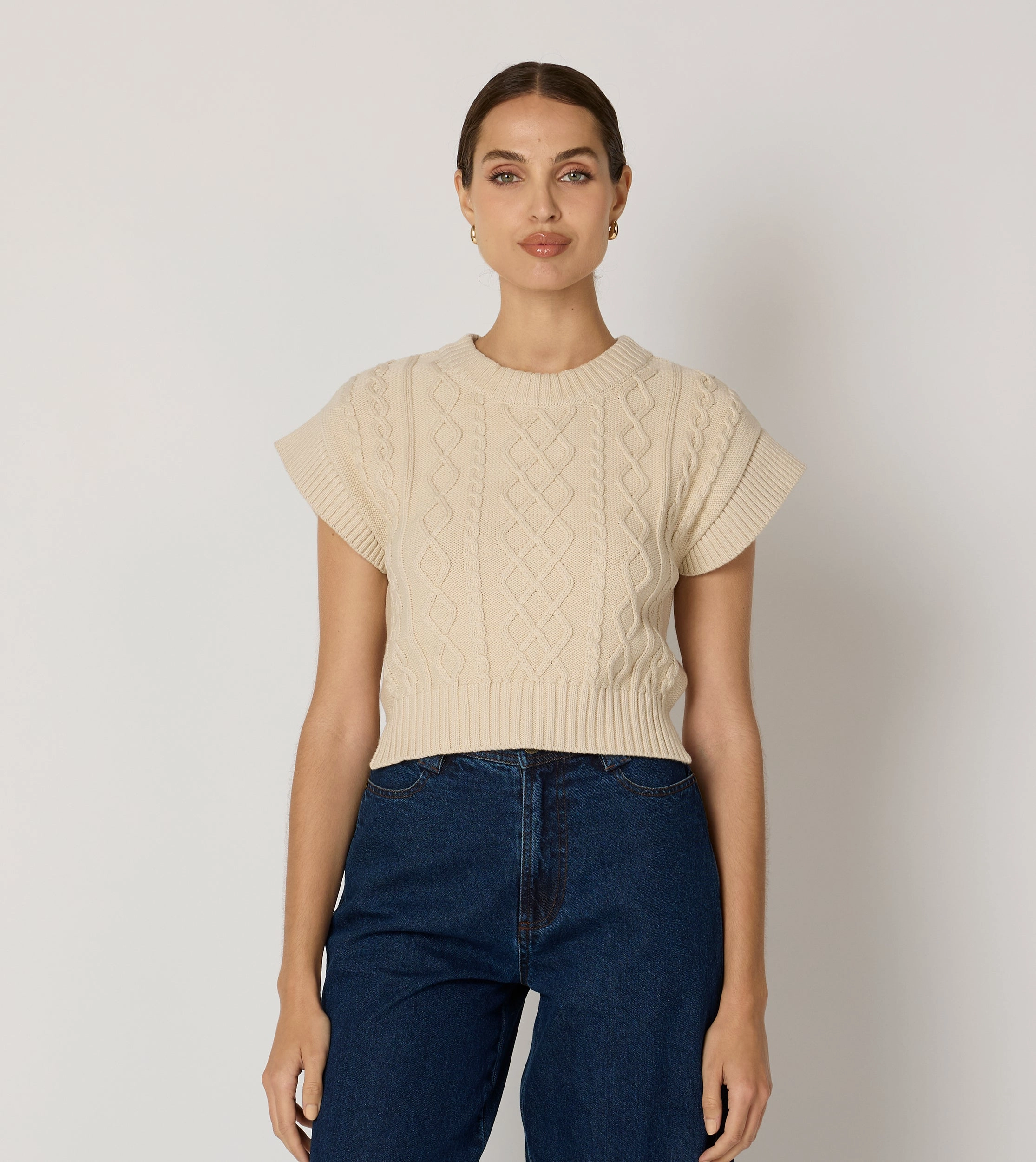 Eco Conscious Manufacturing Gigi Cropped Sweater Vest | Cream