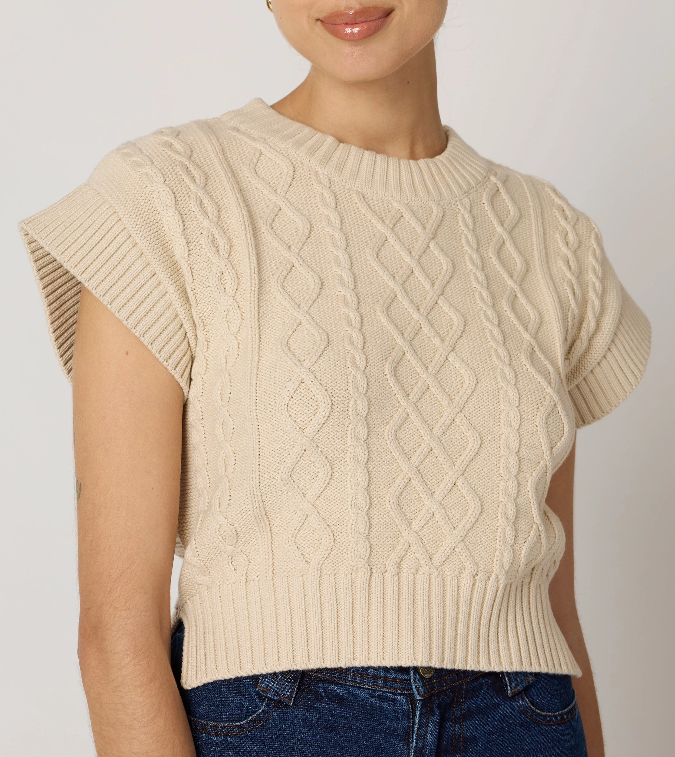 Gigi Cropped Sweater Vest | Cream Timeless Layering