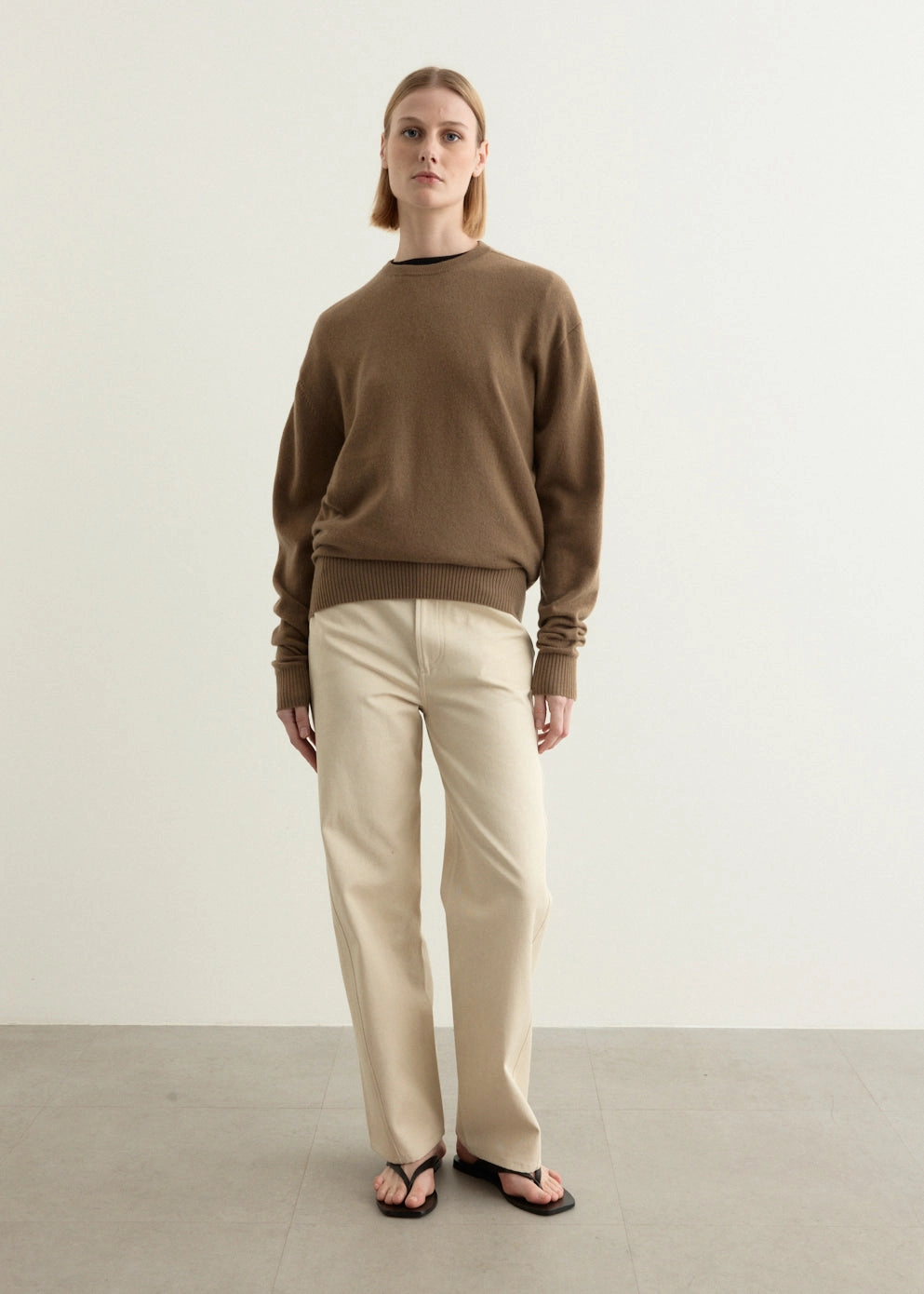 Classic Cashmere Crew Knit Texture Detail Thermal Lined Cuffs