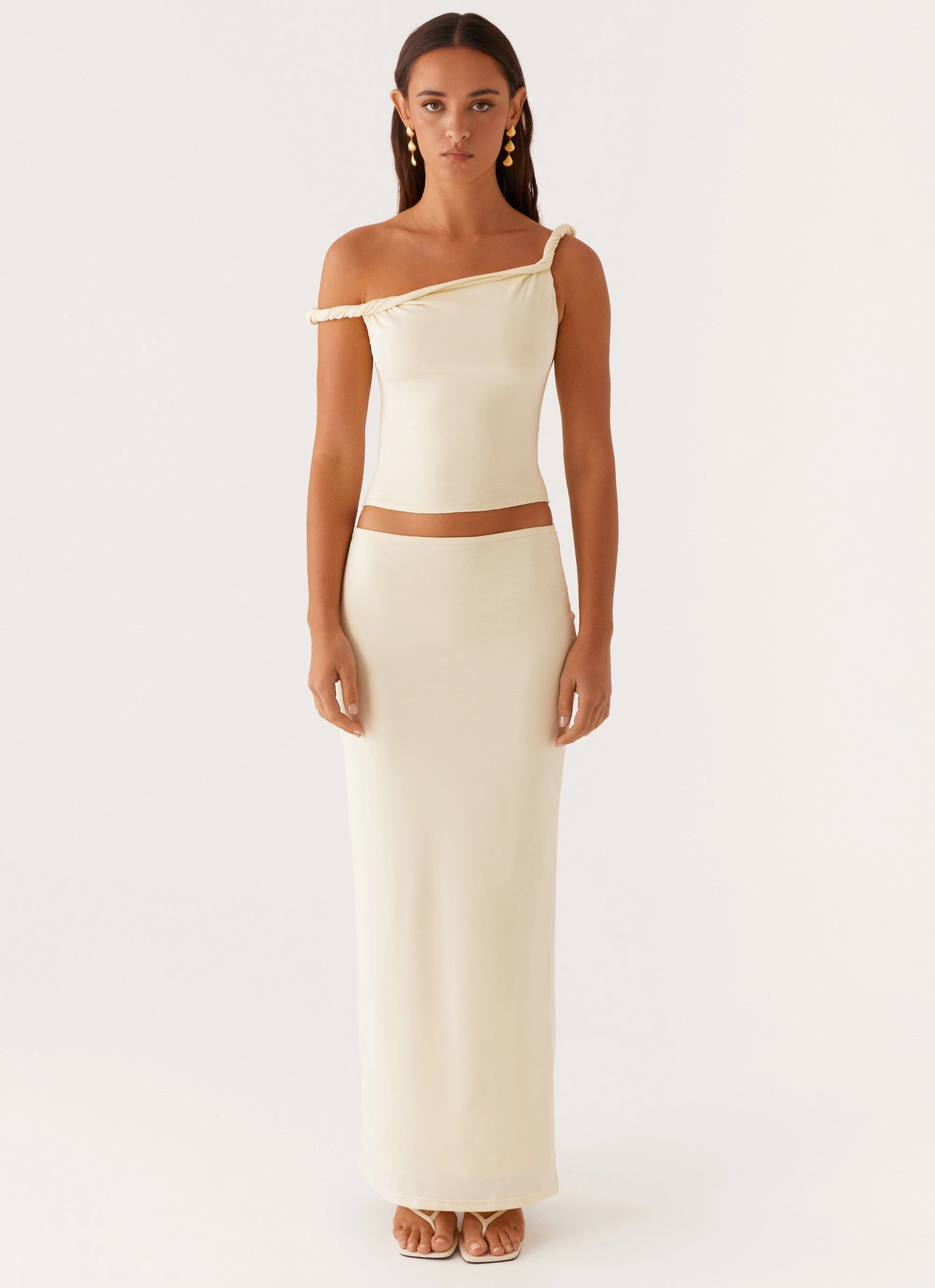 NonRestrictive Armholes High Collar Design Solace Soul Twist Shoulder Top - Yellow