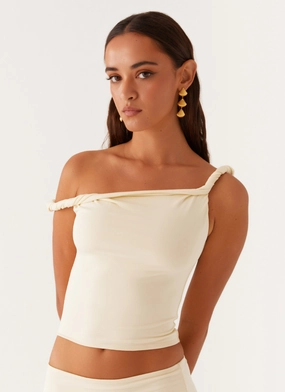 Solace Soul Twist Shoulder Top - Yellow Durable Stitching