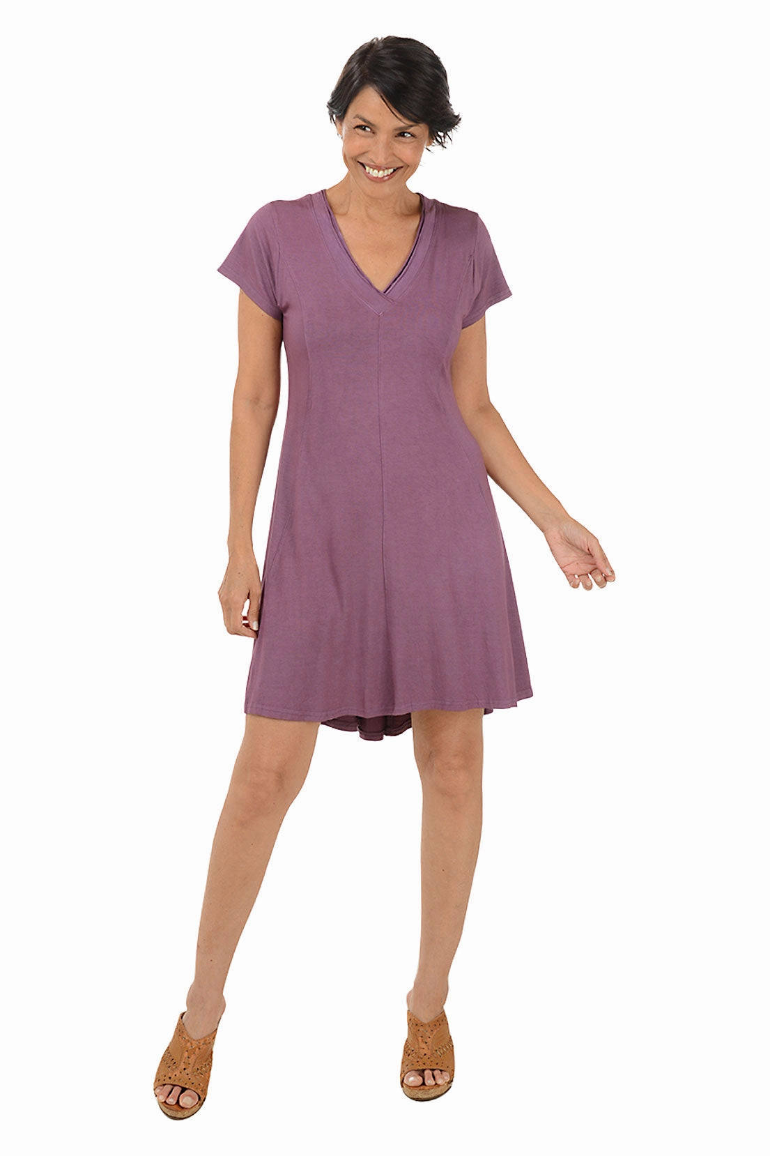 Solid Princess Seam Skater Dress Form Fitting