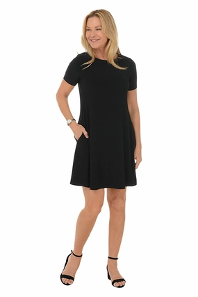Playful Twist Solid Stretch Short Sleeve Dress