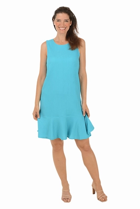 Solid Textured Knit Sleeveless Flounce Dress Fashionable outfit for outings Sleek Silhouette