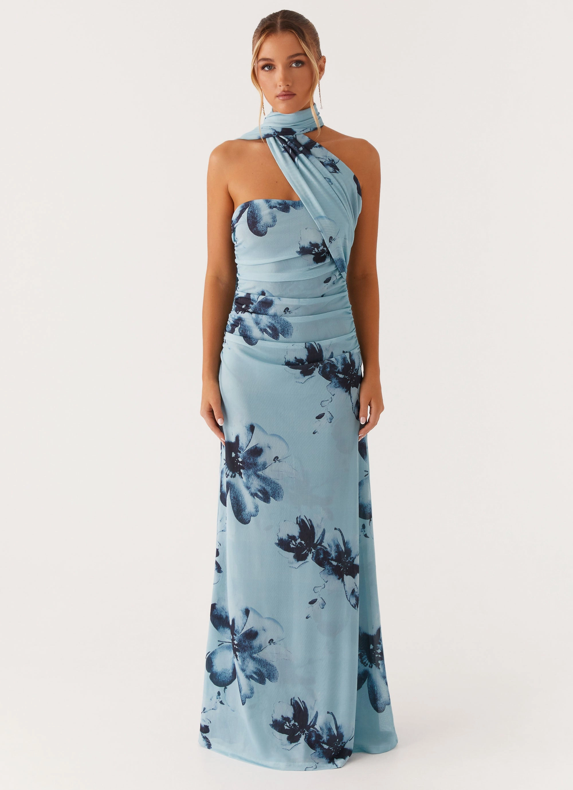 Songbird Maxi Dress - Blue Black Floral Flattering Cut