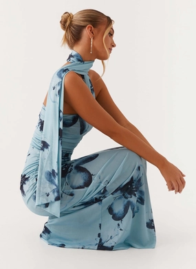 Knot-Detail hypoallergenic Songbird Maxi Dress - Blue Black Floral