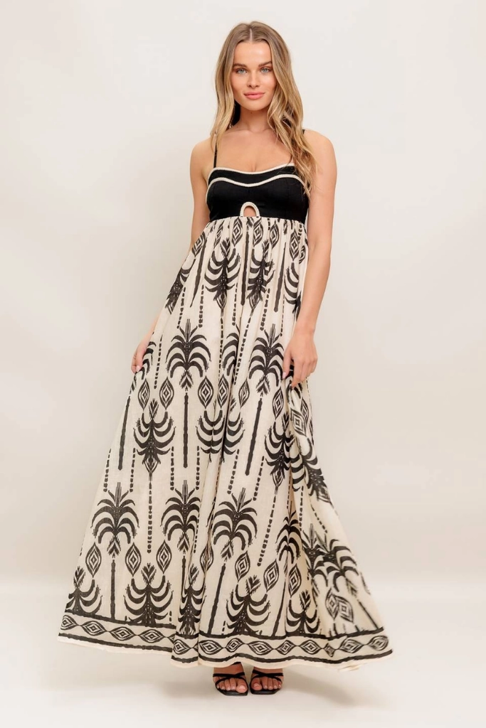 Sophia Palm Maxi Dress Sleek Cut Work Look