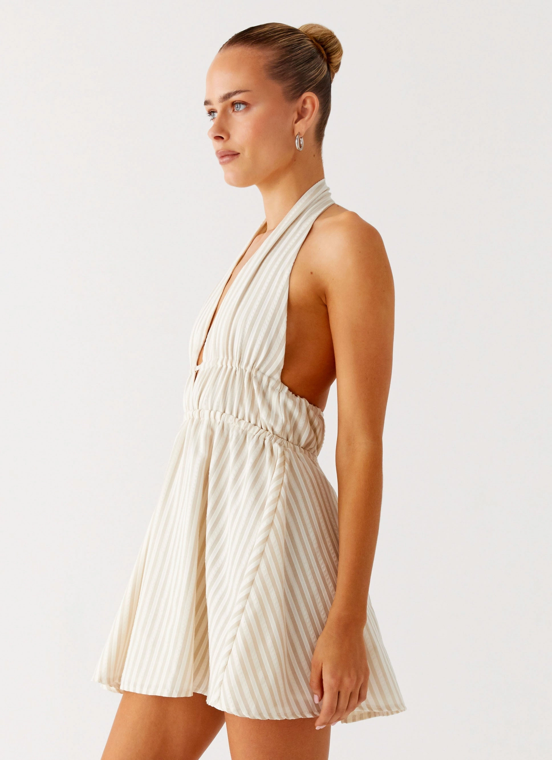 Figaro Halter Mini Dress - Taupe Stripe Summer Wardrobe