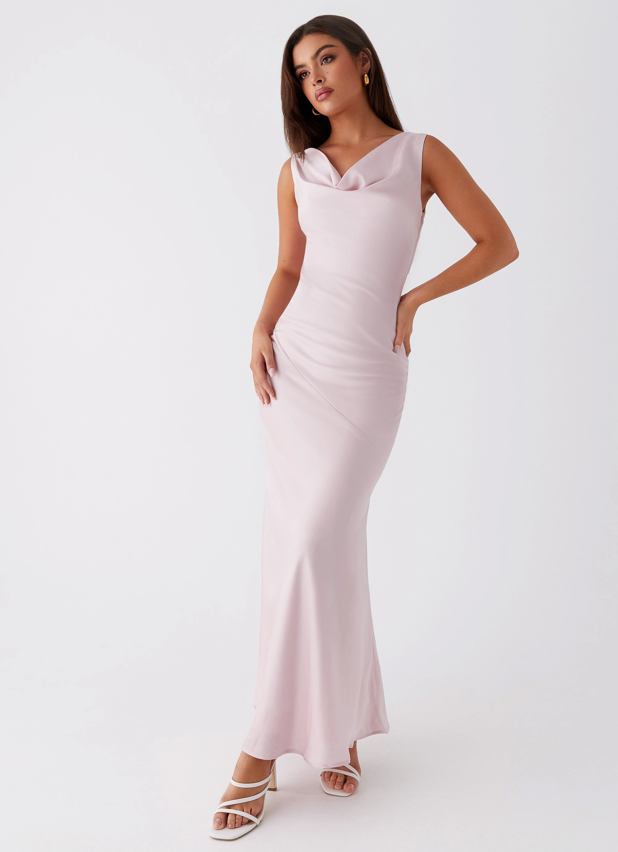 Semi Fit Sophisticated Wear Be Mine Satin Maxi Dress - Mauve Pink