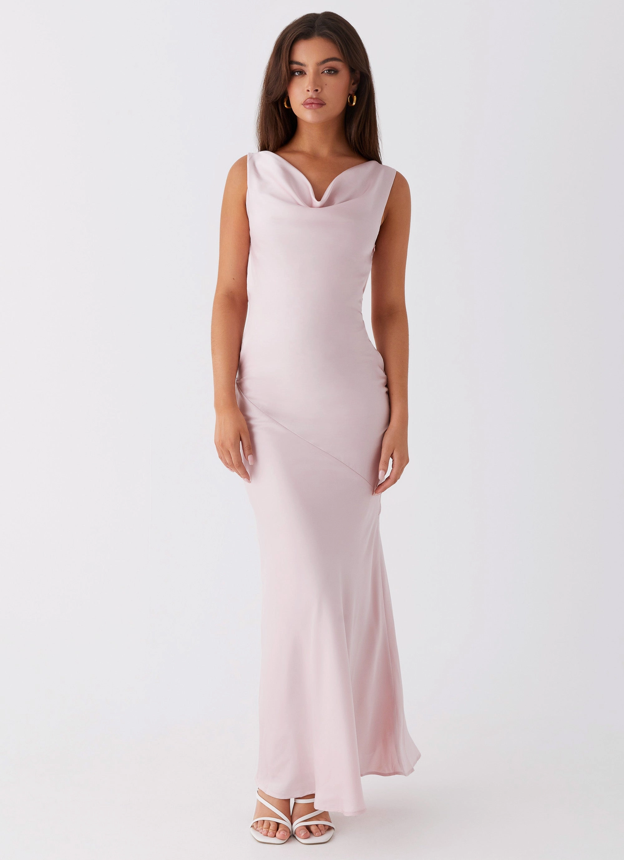Polished office dress Be Mine Satin Maxi Dress - Mauve Pink