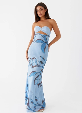 Flattering Shape Look Fall Go Tropicana Maxi Dress - Blue Floral
