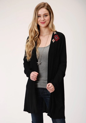 Roper Womens Black Rayon/Nylon Western Embroidery Cardigan Timeless Knitwear Versatile Knit