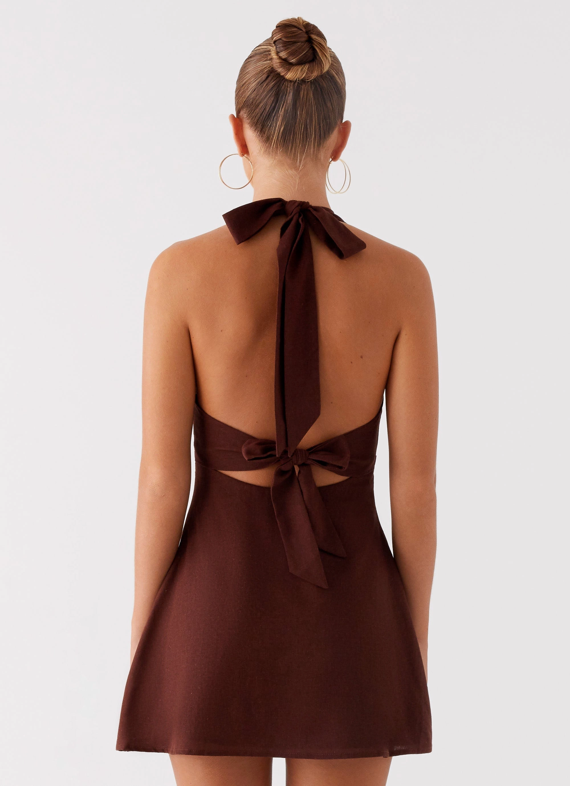 MoldResistantTexture Heavy Hearted Linen Mini Dress - Brown