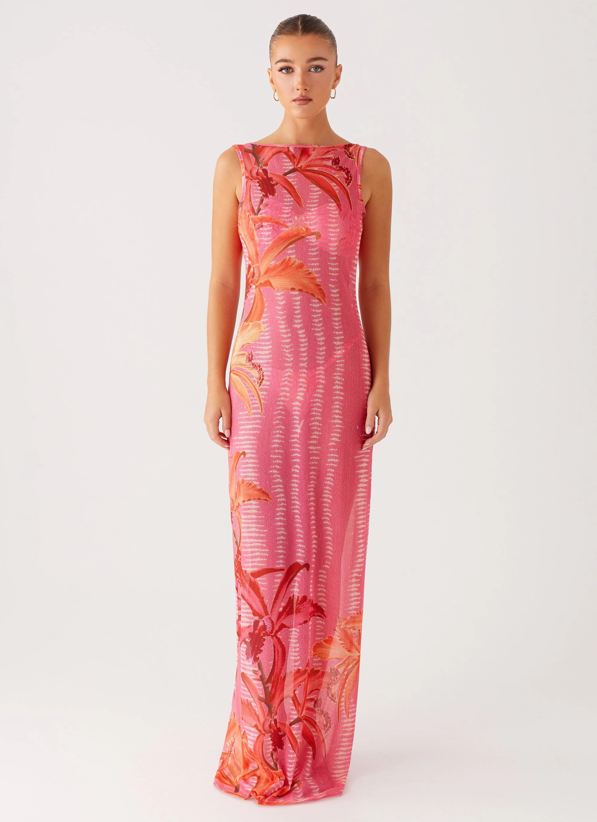 Festival-Ready Flower Soft Sorella Maxi Dress - Tropical Pink Print