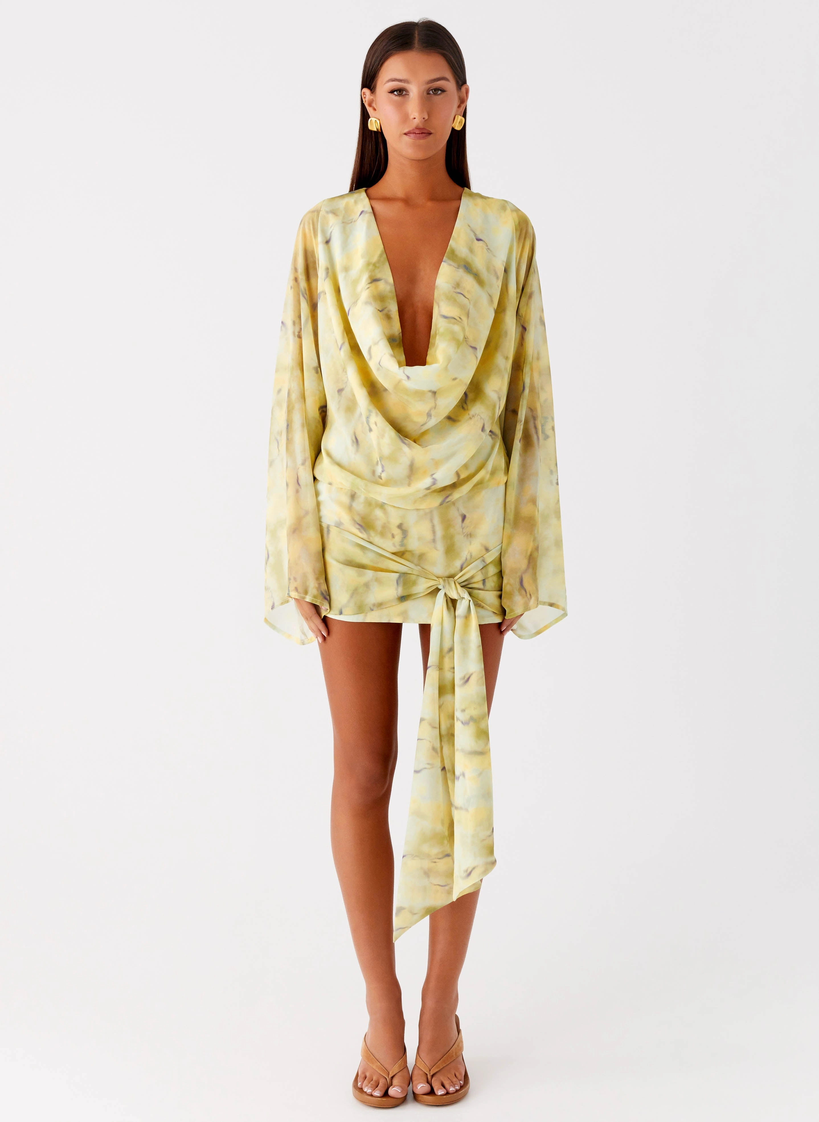 Chill Detail Sorrel Long Sleeve Mini Dress - Yellow Tie Dye