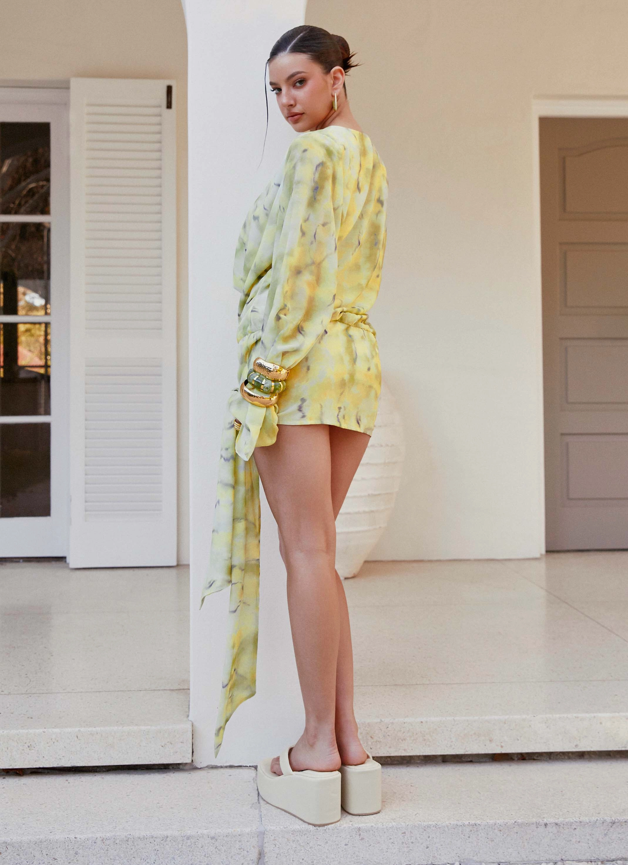 Sorrel Long Sleeve Mini Dress - Yellow Tie Dye Everyday Comfort Wear