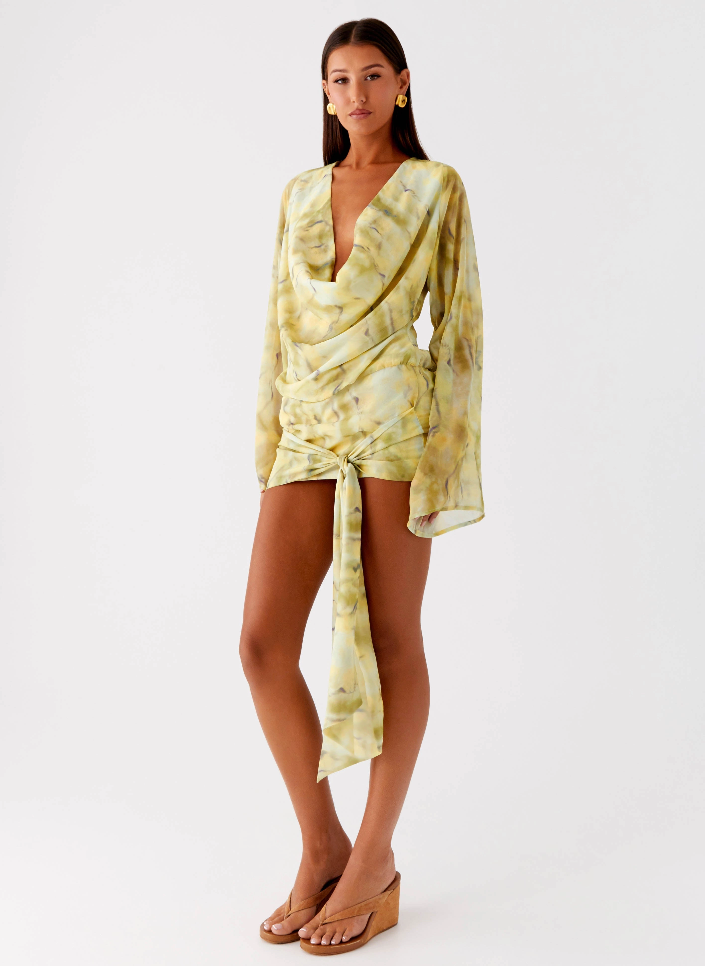 Sorrel Long Sleeve Mini Dress - Yellow Tie Dye Contemporary Vibe Stylish Fit