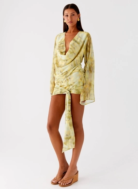 Sorrel Long Sleeve Mini Dress - Yellow Tie Dye Contemporary Vibe Stylish Fit