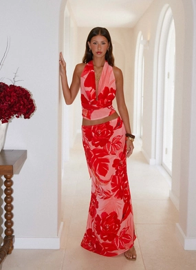 Soulful Low Rise Maxi Skirt - Sicily Sunsets Print Chill Feel