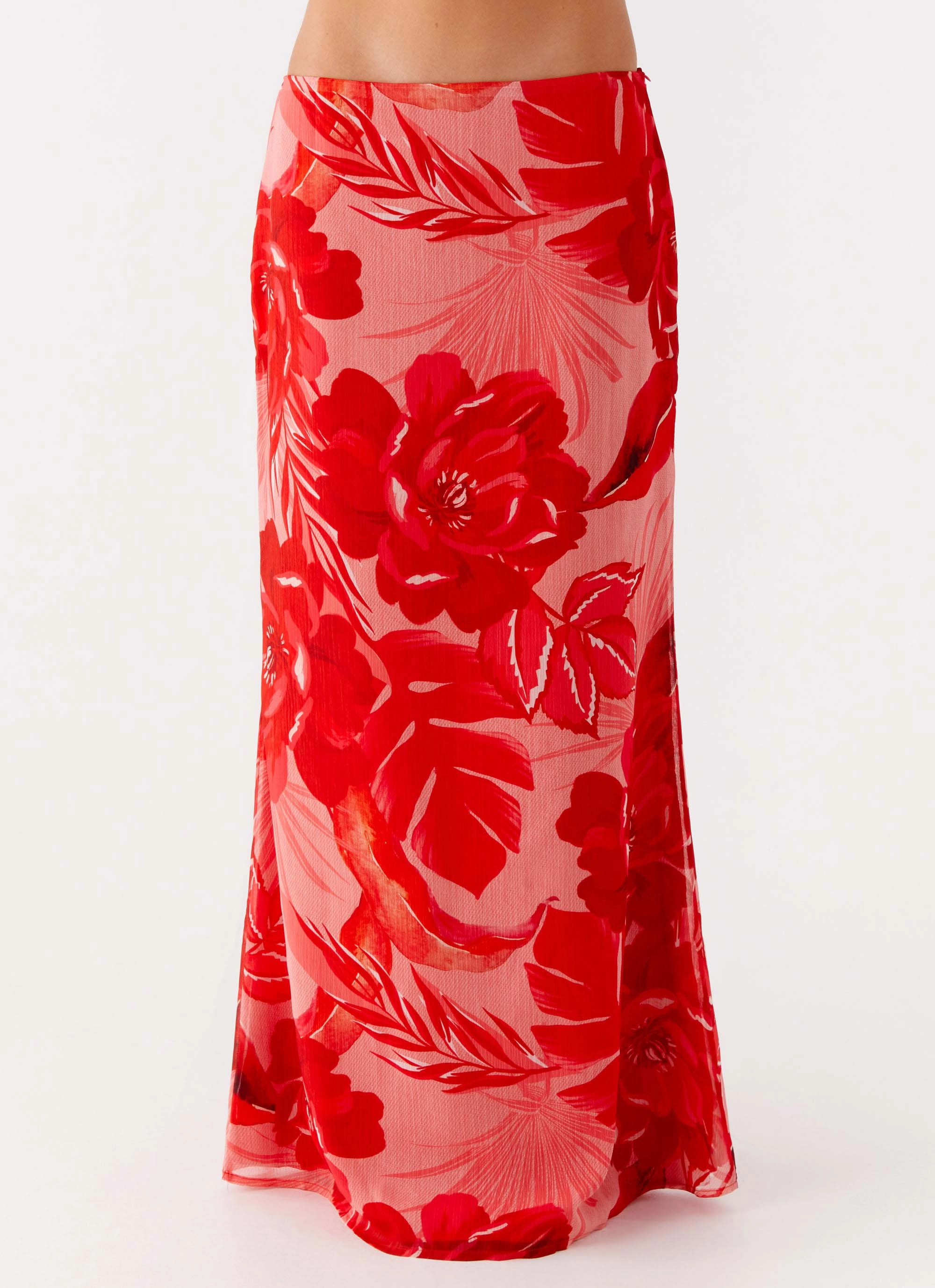 Soulful Low Rise Maxi Skirt - Sicily Sunsets Print Resort Vacation Heat Dissipating Fabric