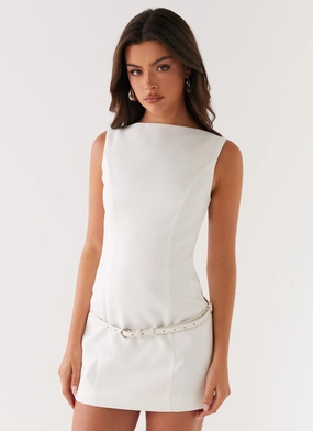 Jaci Mini Dress - White Belt Waist Picture Perfect