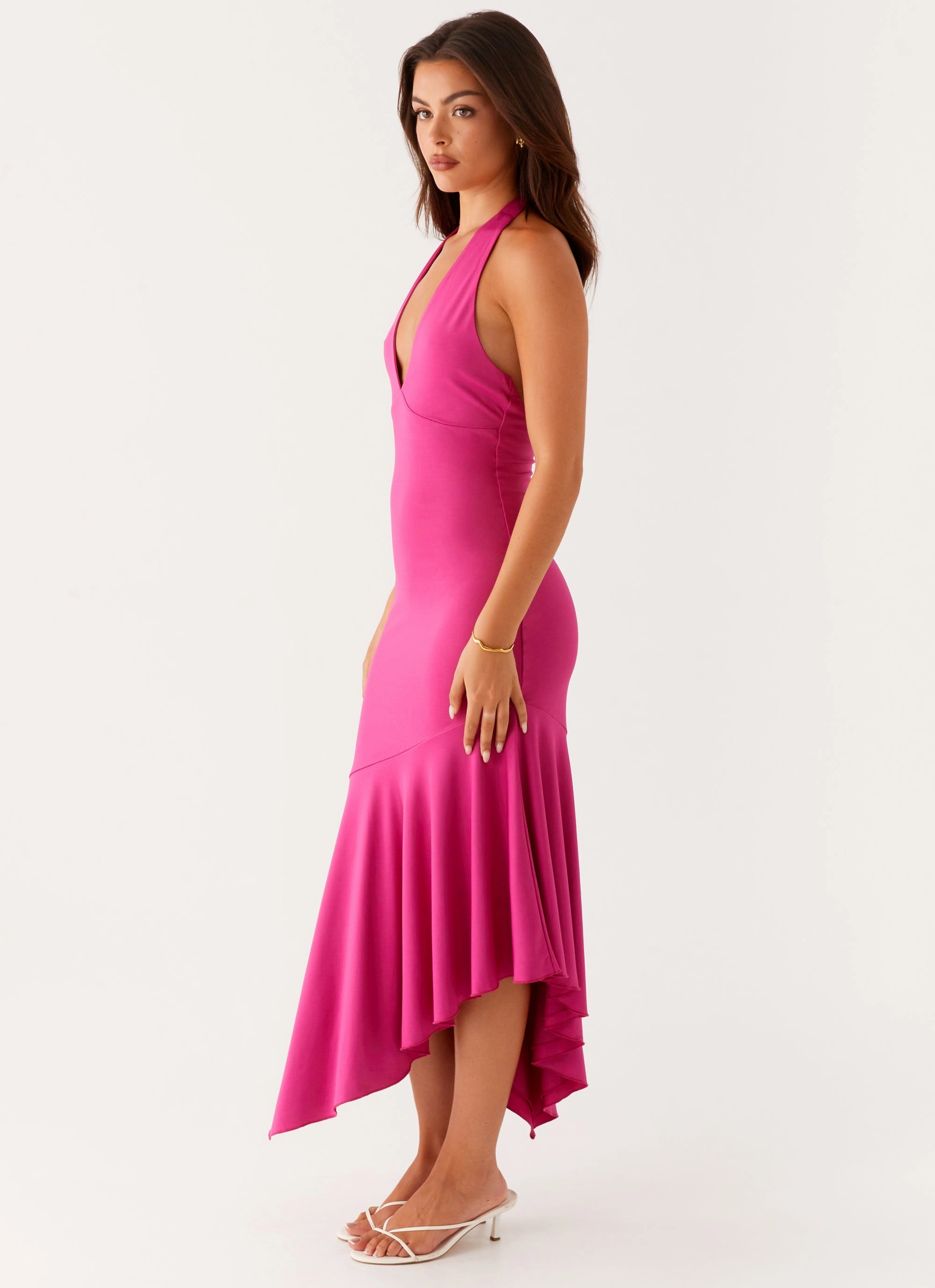 Gentle Glow Button-front Perdita Midi Dress - Fuchsia