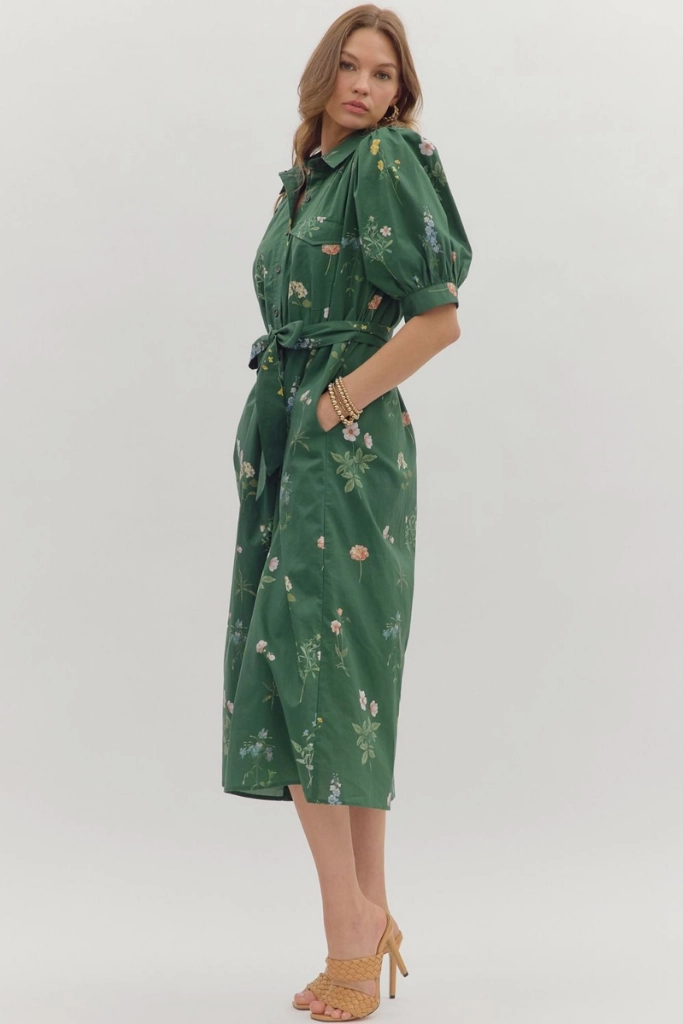 Caroline Floral Tie Waist Midi Dress Shade Glow