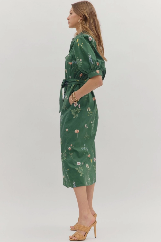 Garden Scene Stylish Choice Caroline Floral Tie Waist Midi Dress