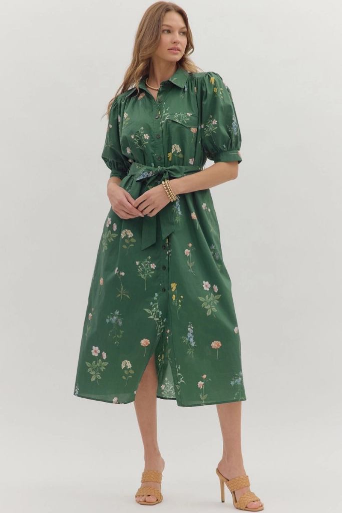 Caroline Floral Tie Waist Midi Dress Contemporary Fit hypoallergenic