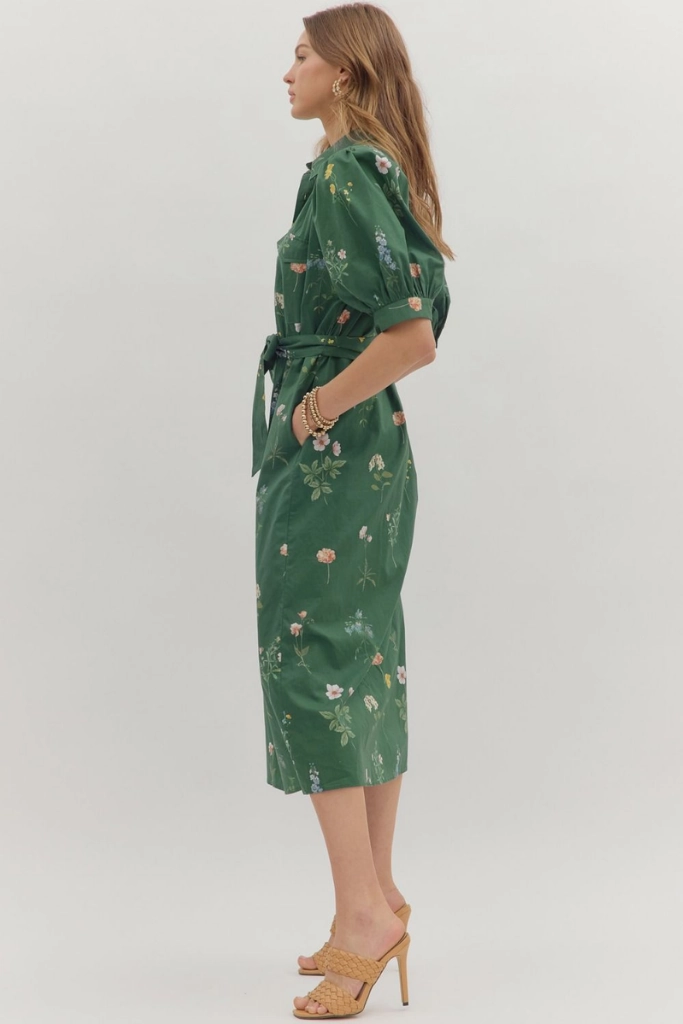 Caroline Floral Tie Waist Midi Dress Happy Soul