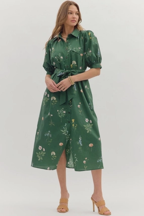 Caroline Floral Tie Waist Midi Dress Contemporary Fit hypoallergenic