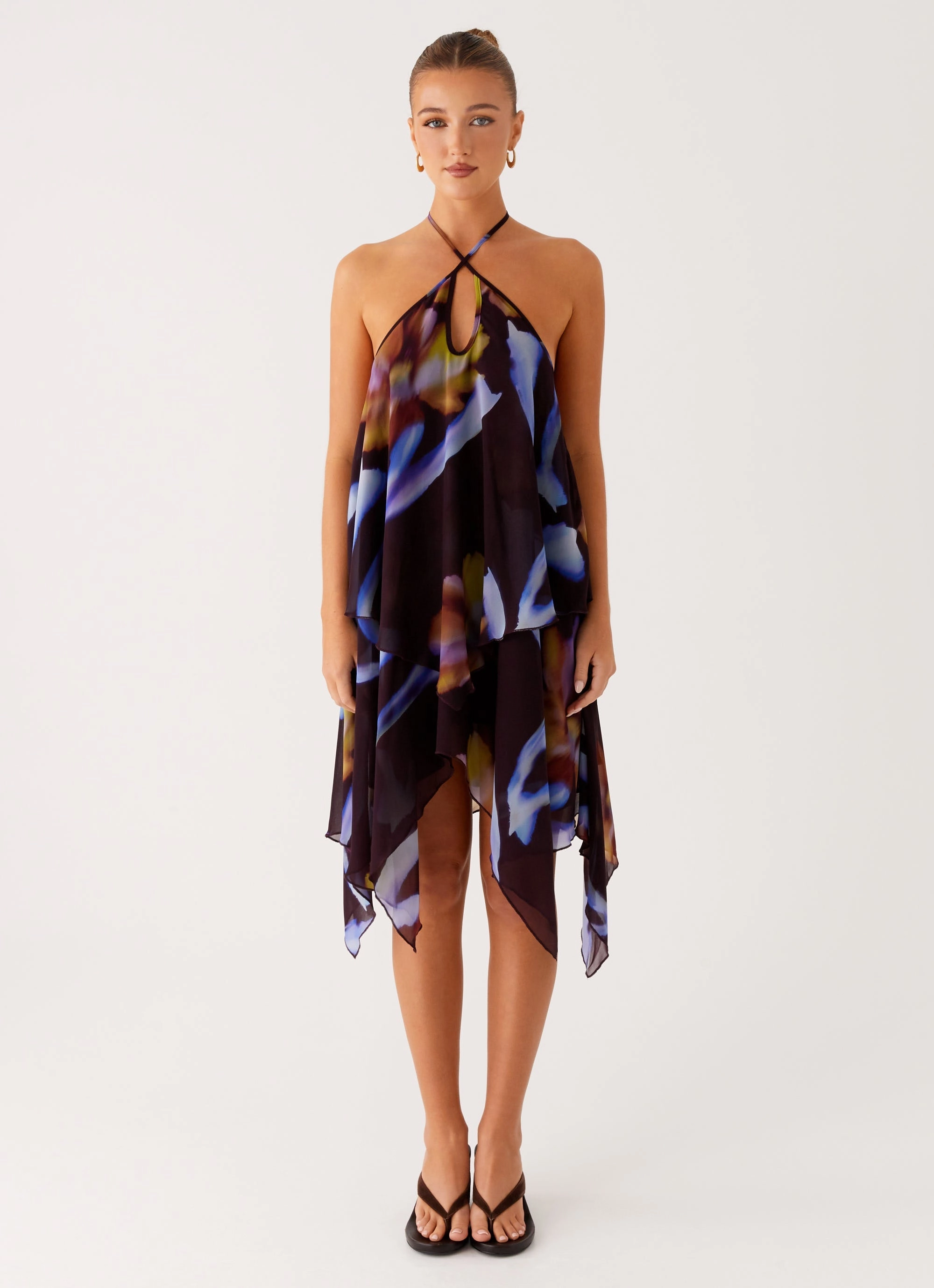 Verbena Midi Dress - Dark Floral Flowy summer gown