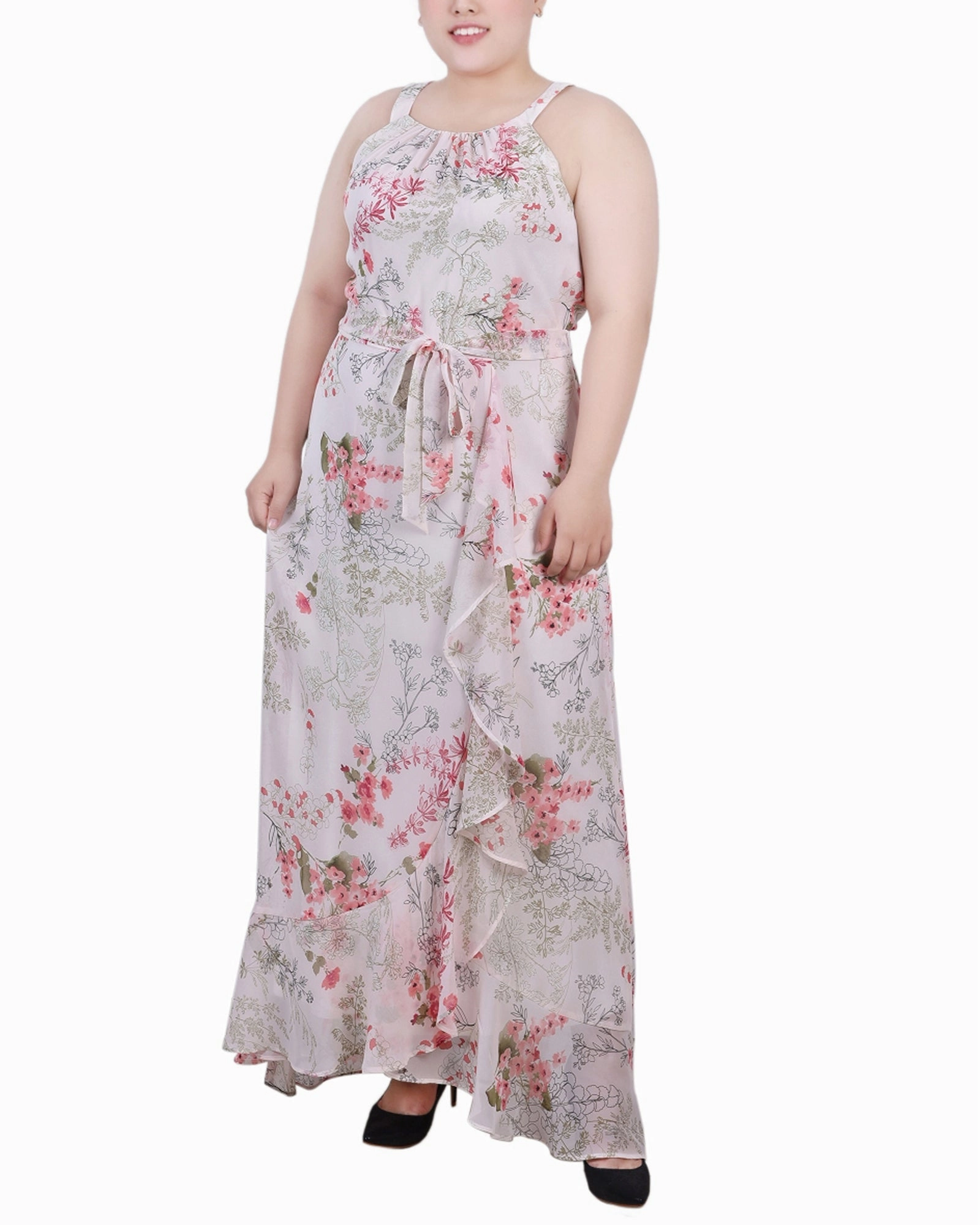 Plus Size Halter Front Chiffon Maxi Dress Modern Design