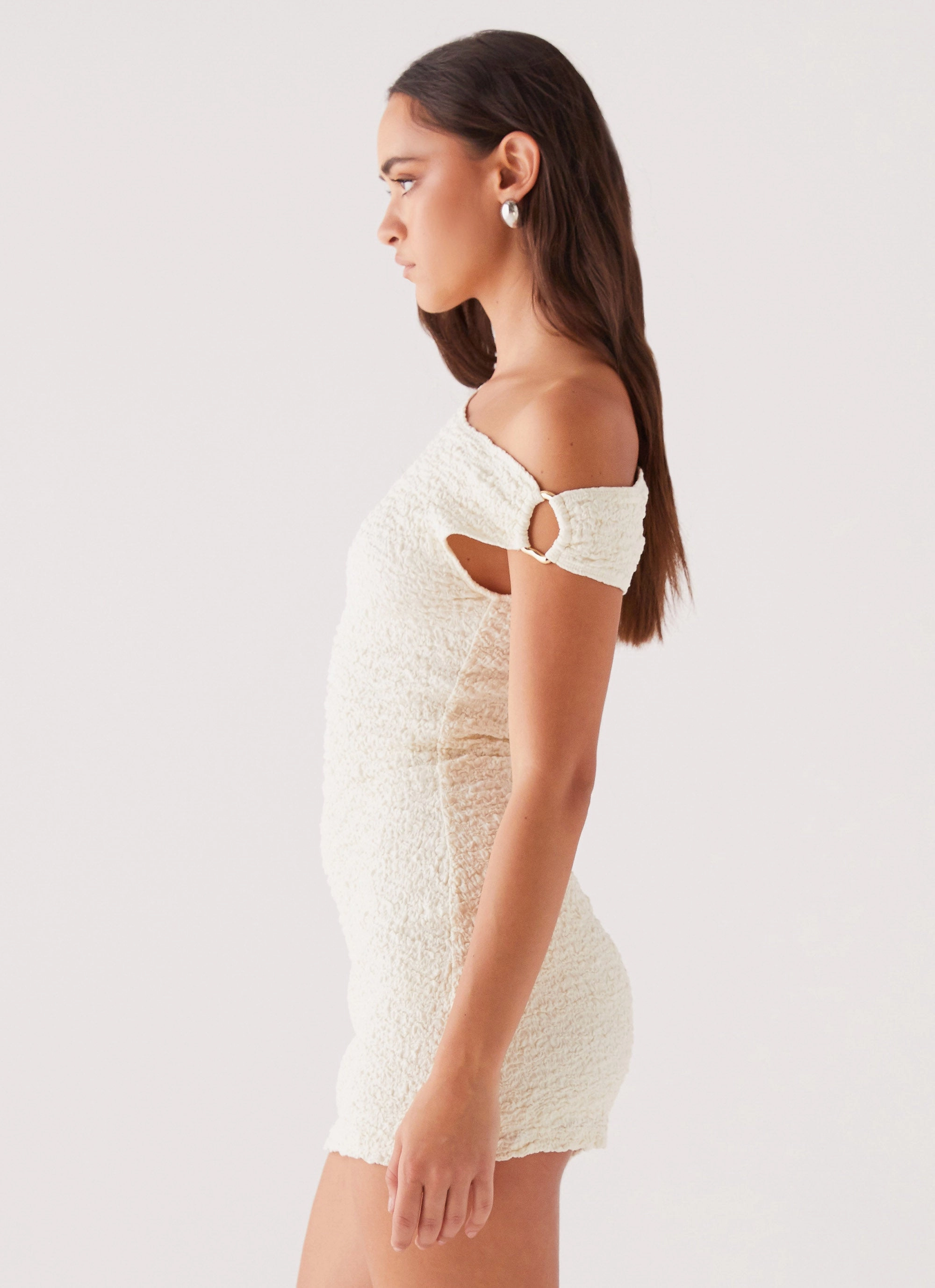 Cozy Energy Smooth Design Farah Off Shoulder Mini Dress - White